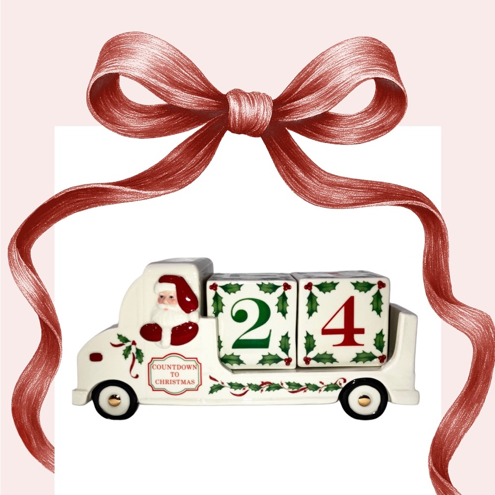 Lenox Christmas Countdown Blocks Santa’s Countdown Truck Ivory Porcelain Holly